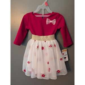 Healthtex Girl's 2 Piece Set Really Red LS Dress + Floral Skirt Size 2T NWT NEW